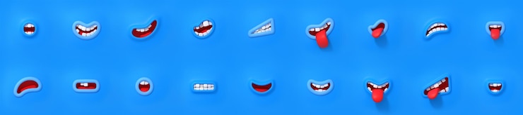 Foto gratuito 3d render bocas set divertido personaje de dibujos animados