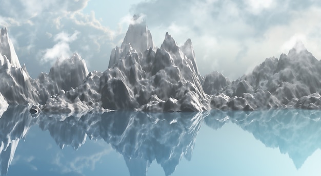 3d render de una cadena de montañas de hielo