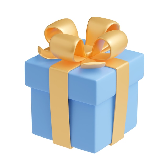 Foto gratuita 3d render caja de regalo azul con paquete de cinta dorada