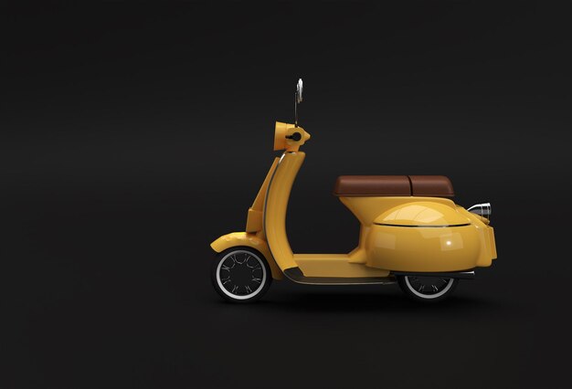 3D Render Clásico Motor Scooter Vista lateral sobre un fondo negro.