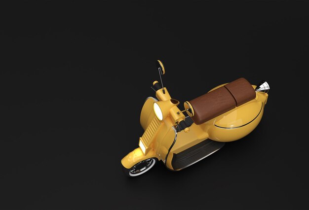 3D Render Classic Motor Scooter vista lateral sobre un fondo negro