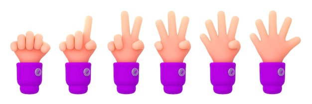 3d render contar dedos conjunto de manos contando