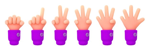 3d render contar dedos conjunto de manos contando