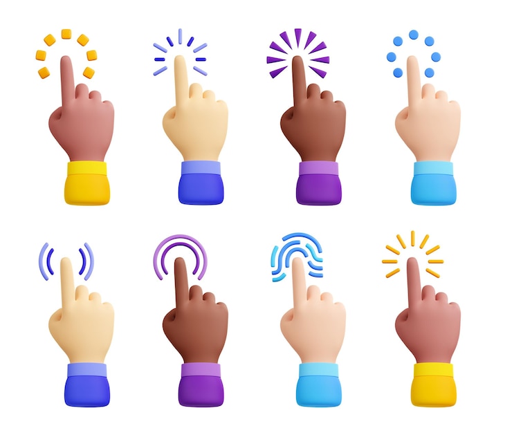 Photo Gratis 3d render cursor hands with different skin colors