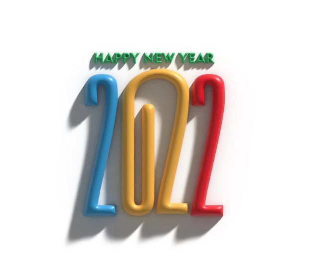 Foto gratuita 3d render feliz año nuevo 2022 diseño de tipografía de texto.