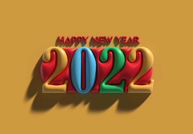 3D Render Feliz Año Nuevo 2022 Diseño De Tipografía De Texto.