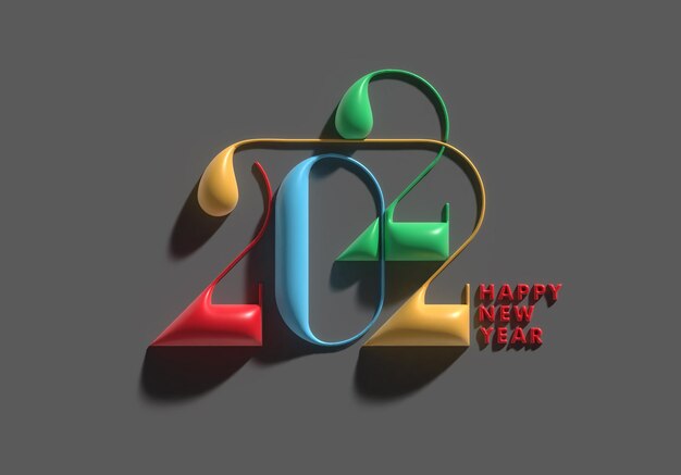 3D Render Feliz Año Nuevo 2022 Diseño De Tipografía De Texto.