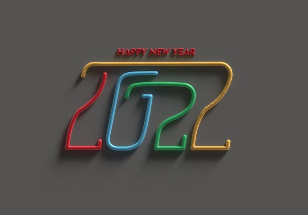 3D Render Feliz Año Nuevo 2022 Diseño De Tipografía De Texto.