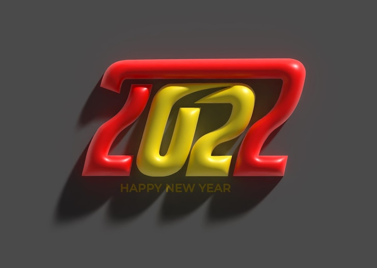 Foto gratuito 3d render feliz año nuevo 2022 ilustración de diseño de tipografía de texto.