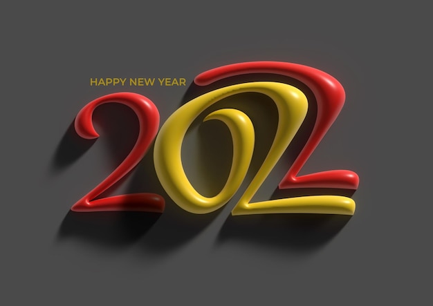 3D Render Feliz Año Nuevo 2022 Ilustración de diseño de tipografía de texto.