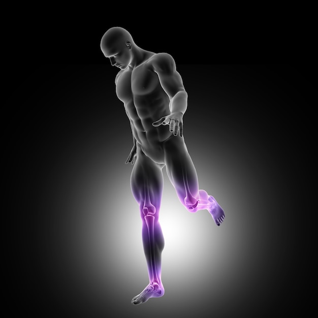 3d render de una figura masculina corriendo con articulaciones destacados