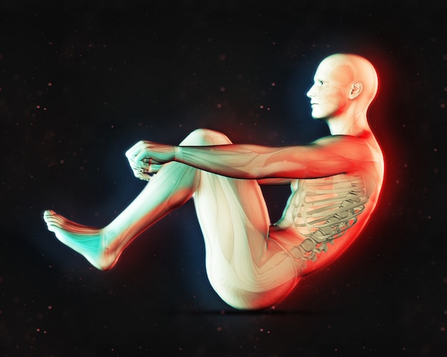 3d render de una figura masculina en posición sit up