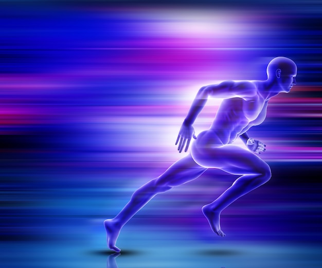 3d render de una figura masculina sprinting con efecto de movimiento
