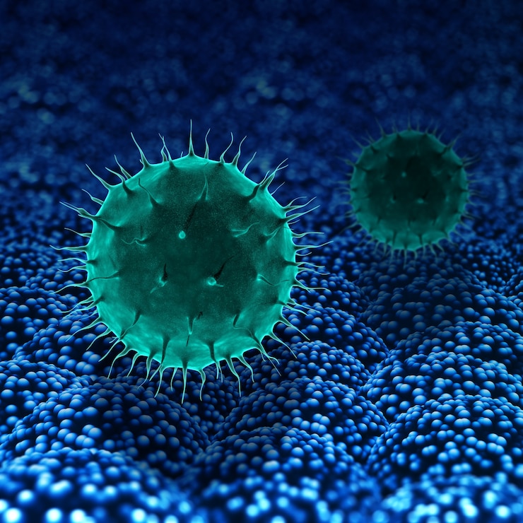 Foto gratuito 3d render de un fondo abstracto de células de virus