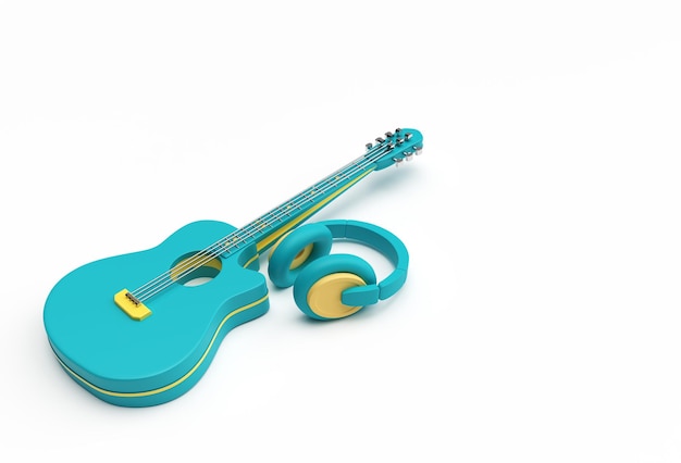 Foto gratuita 3d render guitarra acústica con auriculares de música ilustración 3d designxdxaxdxaxdxa