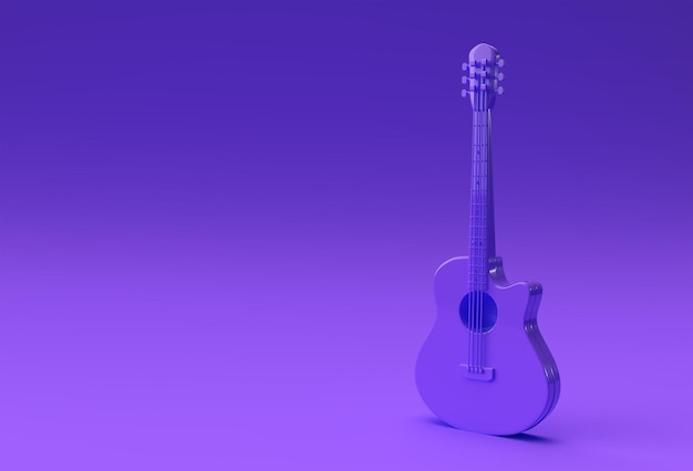 3D Render Guitarra acústica sobre fondo azul Diseño de ilustración 3d