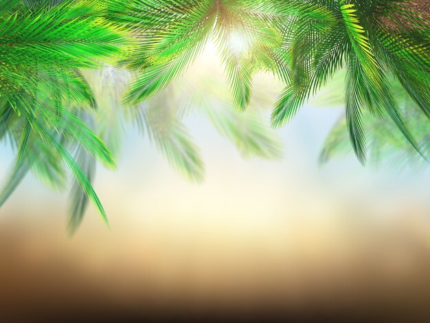 3d render de hojas de palmera contra un fondo borroso