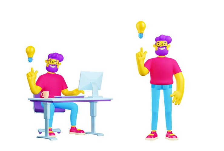 Foto gratuito 3d render hombre con nueva idea bombilla o lámpara