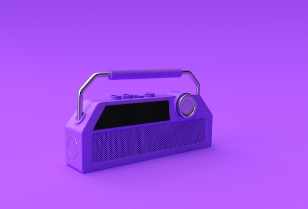 Foto gratuita 3d render ilustración del antiguo receptor de radio de estilo retro vintage aislado sobre fondo púrpura.