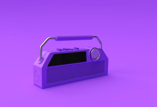 3D Render ilustración del antiguo receptor de radio de estilo retro vintage aislado sobre fondo púrpura.