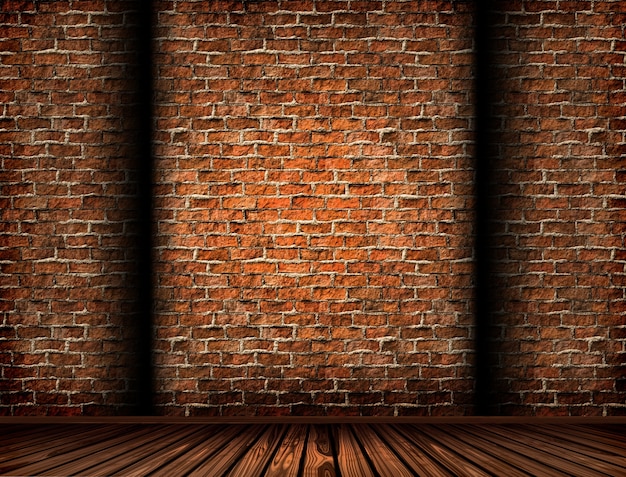 Foto gratuita 3d render de un interior con una pared de ladrillo grunge