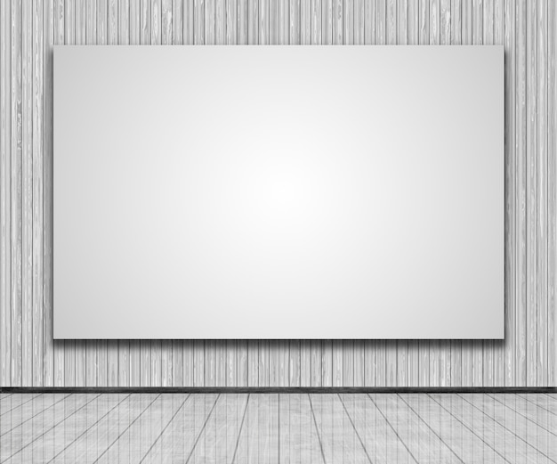 Foto gratuita 3d render de un lienzo en blanco en una pared de madera