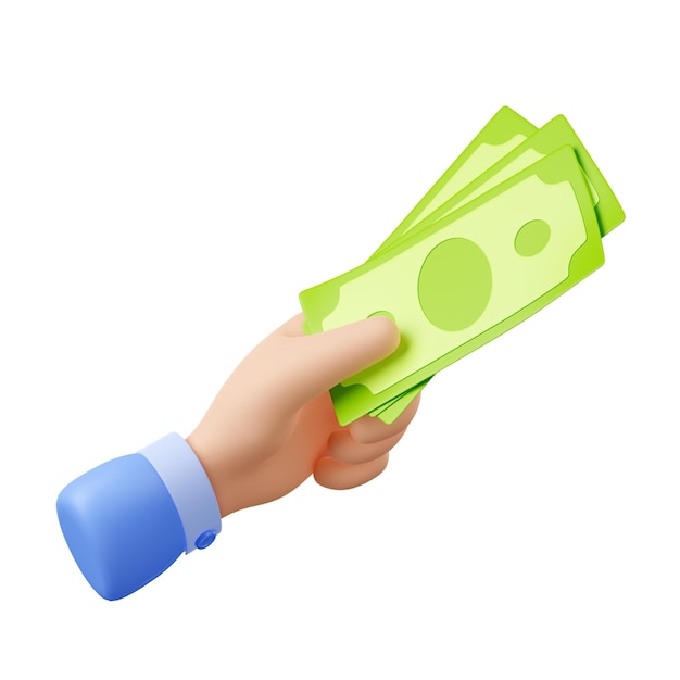 3D Render mano con transacción financiera de dinero