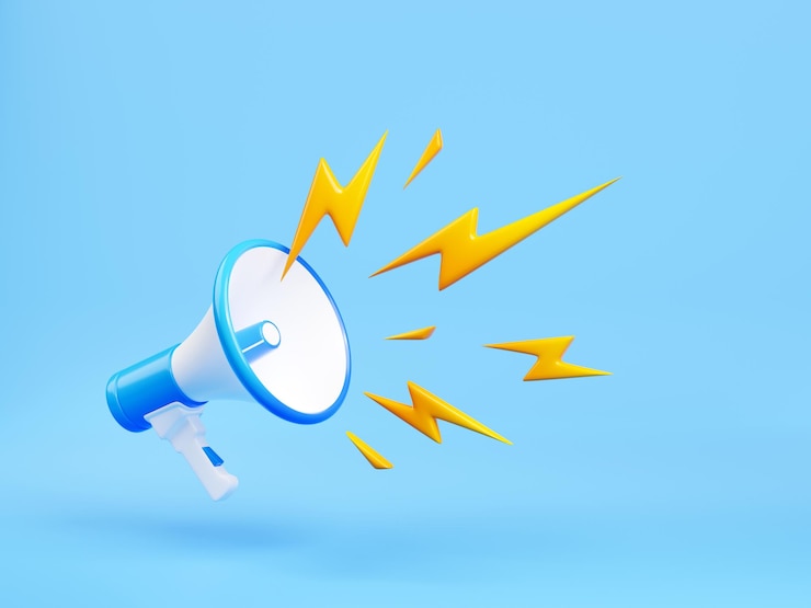 Foto gratuito 3d render megáfono o altavoz con flashes