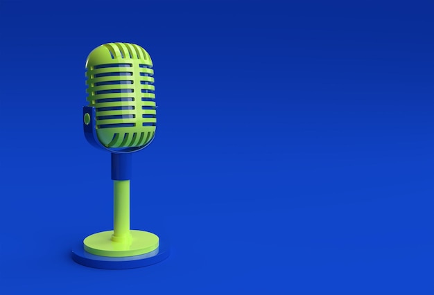 Foto gratuita 3d render micrófono retro en pierna corta y stand modelo de premio de música plantilla karaoke radio y equipo de sonido de estudio de grabación