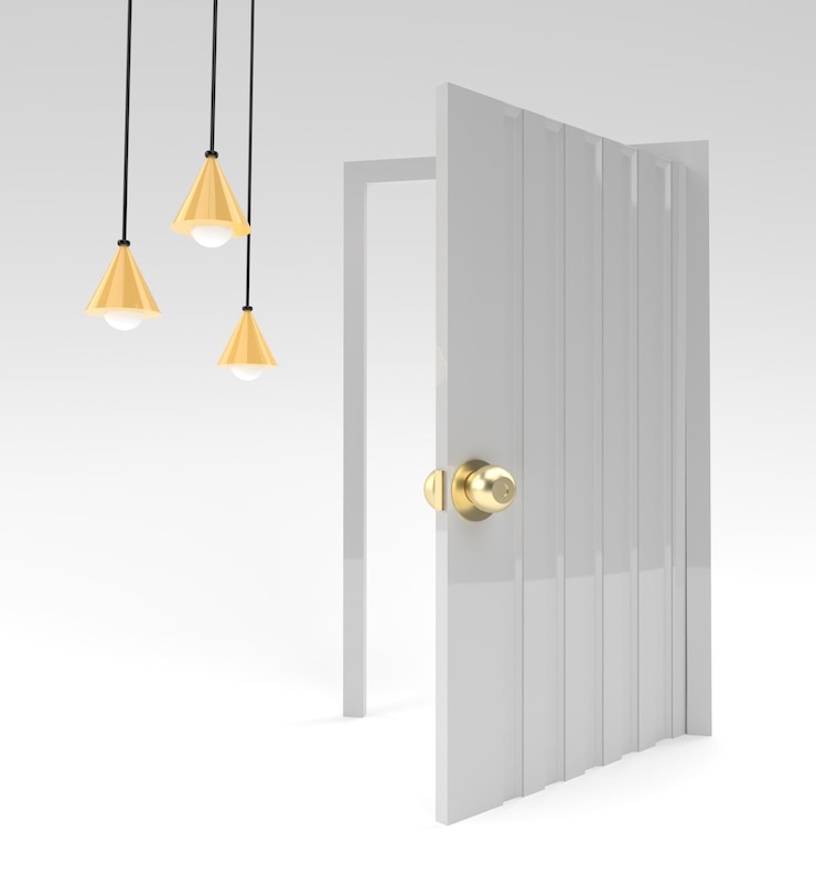 Foto gratuito 3d render puerta abierta símbolo de nuevas oportunidades de carrera empresarial e iniciativa concepto de negocio diseño