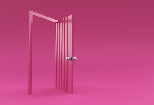 3D Render Puerta abierta Símbolo de nuevas oportunidades de carrera empresarial e iniciativa Concepto de negocio Diseño