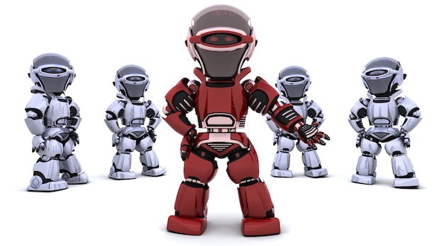 3d render de un robot rojo que lleva un equipo