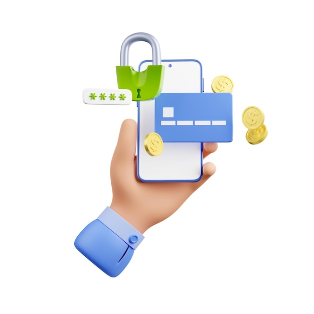 3D render seguridad de transacciones de pago en línea