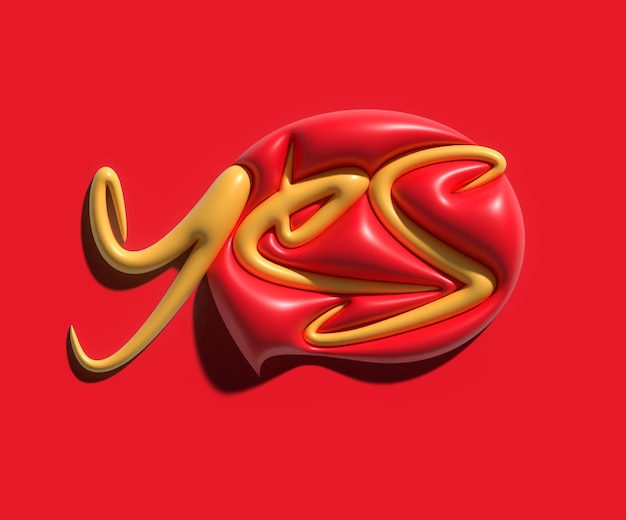3D Render Sí Texto Diseño Caligráfico.