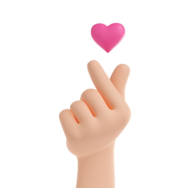 Foto gratuita 3d render símbolo de corazón de dedo coreano te amo