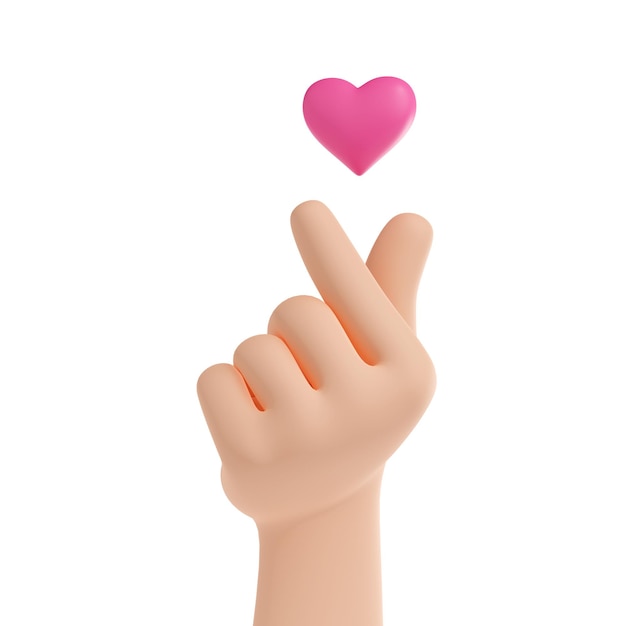 3d render símbolo de corazón de dedo coreano te amo
