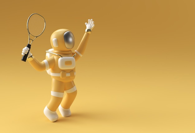 Foto gratuita 3d render spaceman astronaut playing tennis 3d ilustración diseño