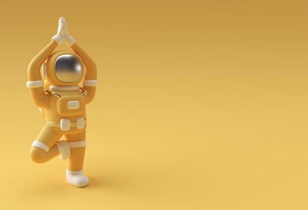 3d Render Spaceman Astronaut Standing a Agradecido Namaste Yoga Pose 3d ilustración Diseño