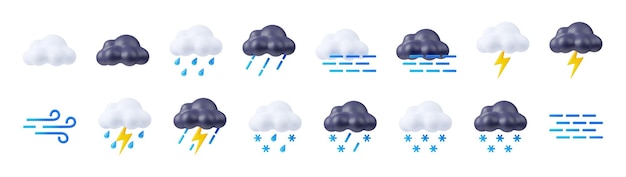 Foto gratuita 3d render tiempo iconos nubes con relámpagos