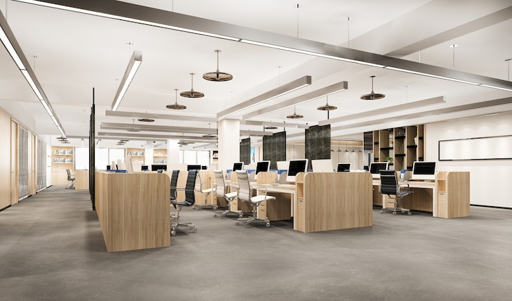 Photo Gratis 3d rendering business meeting and working room on office building