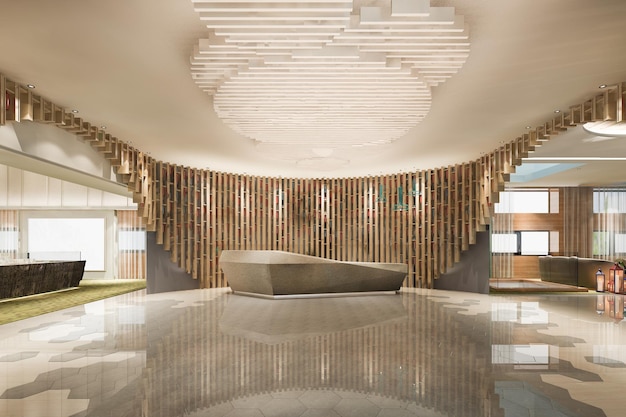 3d renderizado moderno hotel de lujo y recepción de oficinas y salón de reuniones