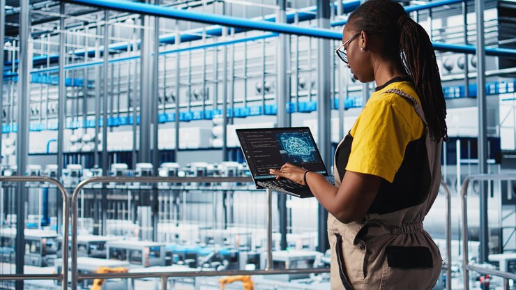 Foto gratuito 40 ingenieros de plantas industriales que controlan maquinaria automatizada utilizando la ia