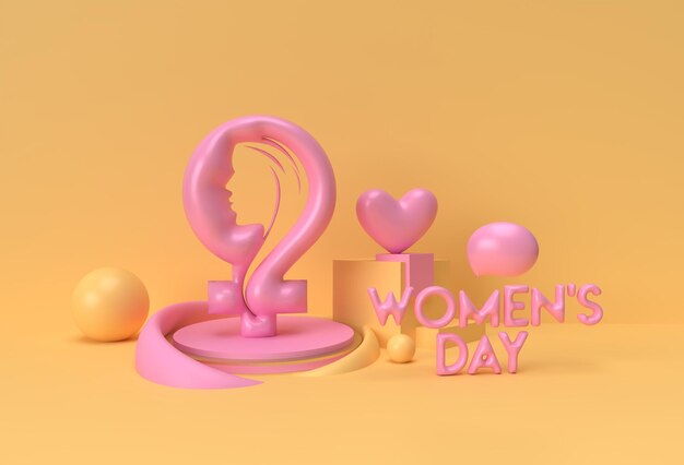 8 de marzo Feliz día de la mujer Diseño de ilustración de renderizado 3D