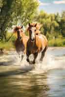 Foto gratuita horses running through the water