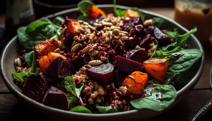 Photo Gratis a bowl of beet salad with quinoa, quinoa, and quinoa.