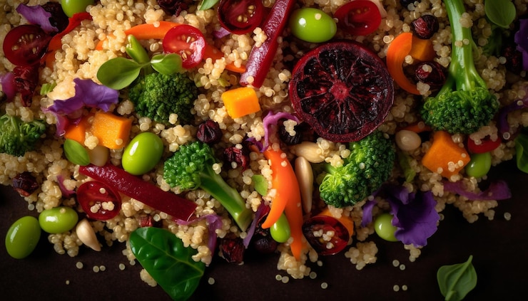 Photo Gratis a plate of quinoa, broccoli, and other vegetables