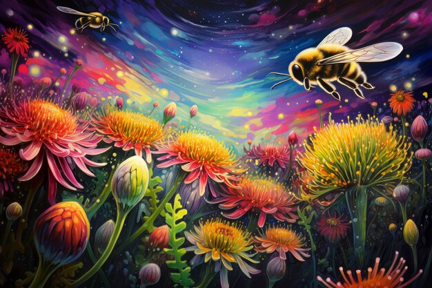 Abeja de estilo de fantasía en la naturaleza