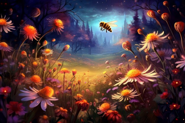 Abeja de estilo de fantasía en la naturaleza