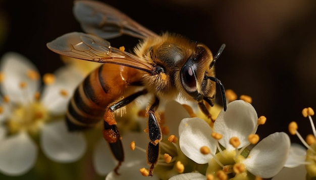 Una abeja ocupada polinizando recolectando polen al aire libre generado por IA