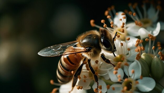 Abeja ocupada recolectando polen de una flor amarilla generada por IA